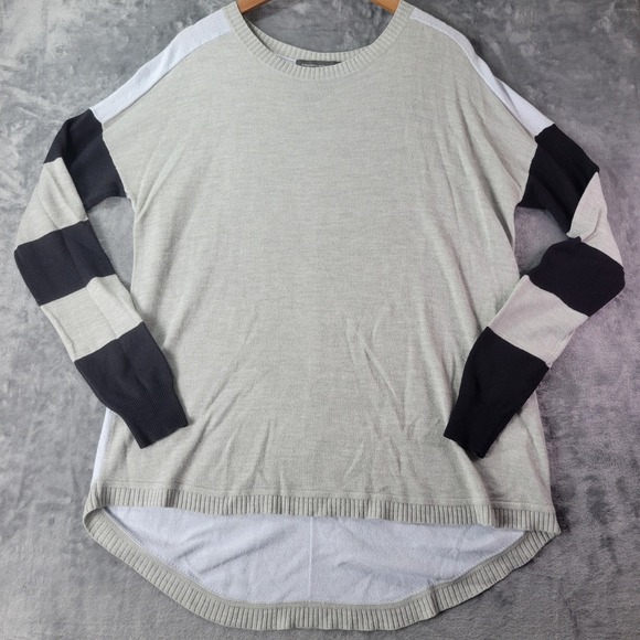 French Connection Womens Colorblock Stripe Sweater Gray Black White Size L - Picture 1 of 8